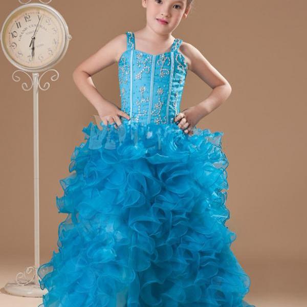 Shoulder Beaded Flower Girl Dresses Purple Sequins Ball Gown 2015 Long 